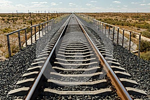 The railway in steppe of Kazakhstan