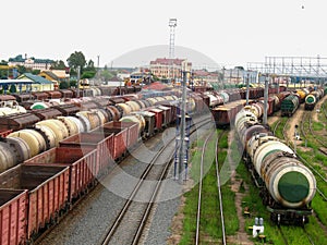 Railway tanks and wagons standing in a depot waiting for their turn for loading and unloading