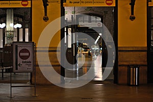 Railway terminal entrance at night photo