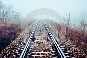 Railway track disappear in fog