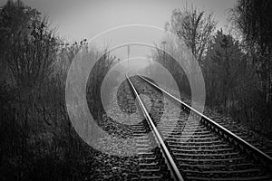 Railway track disappear in fog