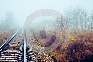 Railway track disappear in fog