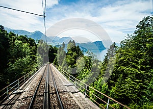 Railway track down Rigi Kulm Station, Lucerne, Switzerland