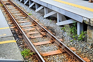 Railway track of the Hakone Tozan railway in Hakone, Japan