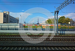 Railway track in industrial zone transport background