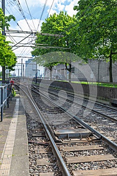 Railway track line in the European city