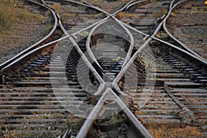 The railway track merging, Set of Points on Railway Train Track photo