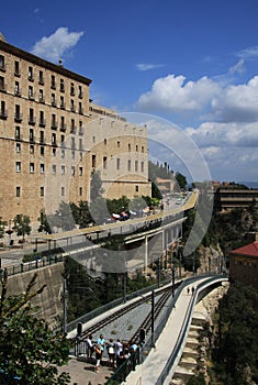 Railway track of Montserrat Cremallera train in Monistrol de Montserrat, Spain photo