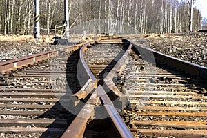 Railway track Railway rails. Arrow and denouement. 1