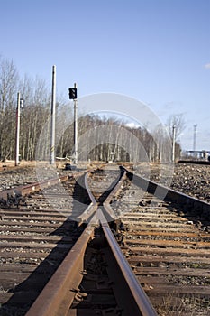 Railway track Railway rails. Arrow and denouement.