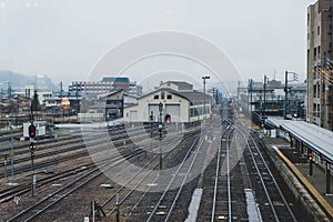 Railway track and railway station for high speed train.in Nagoya, Japan