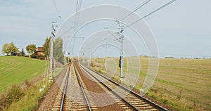 Railway Track Seen from Train Perspective POV.