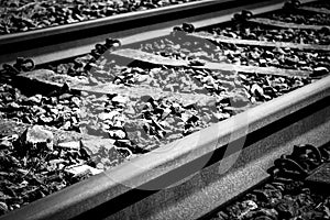 Railway Track, Sleepers and Ballast in Black and White