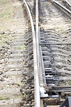 Railway track, steel rails. Transport system