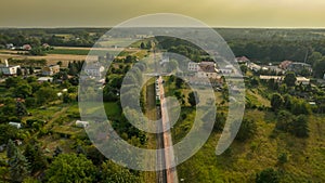 Railway track tracks line railroad train rail aerial photo view portrait format transport