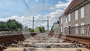 Railway track with a village in France