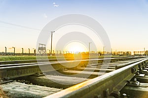 Railway tracks in Auschwitz Birkenau Concentration Camp, Poland