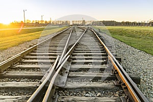 Railway tracks in Auschwitz Birkenau Concentration Camp, Poland