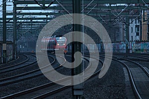 Railway tracks background with incoming train
