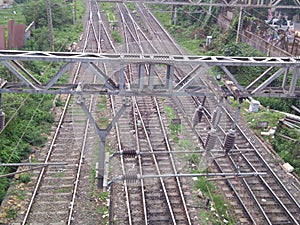 Railway tracks crossing each other in city