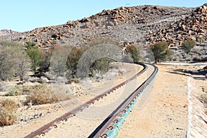 Railway tracks desert mountains, Namibia