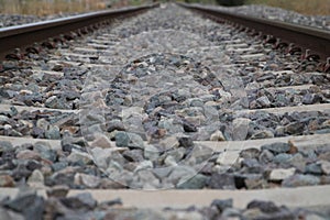 Railway tracks disappearing into the horizon. Concept of means of transport