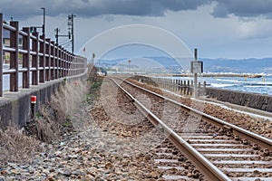 Railway tracks of the Himi-Takaoka coastal line, Toyama, Japan