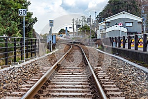 Railway tracks of the Himi-Takaoka coastal line, Toyama, Japan