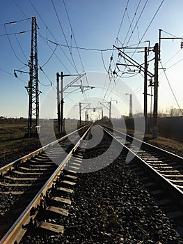 Railway tracks in the industrial zone of the city. Travel.