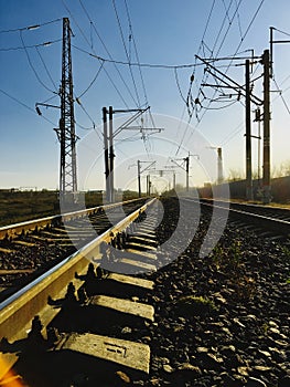 Railway tracks in the industrial zone. Nature.