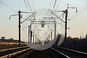 Railway tracks in the industrial zone. Transport.