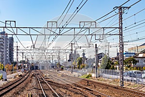 Railway tracks of the Kobe-Suma coastal line, Kobe city, Hyougo Prefecture, Japan