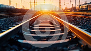 Railway Tracks Leading into the Sunset