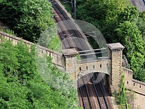 Railway tracks and medieval fortification