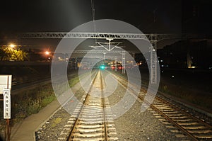 Railway tracks at night