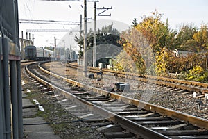 Railway tracks with passenger cars