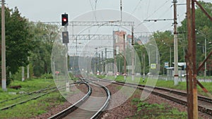 railway tracks rails traffic lights city infrastructure electric