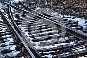Railway tracks with snow in Bucks County, Pa. USA
