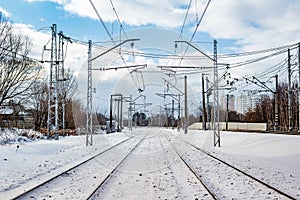 Railway tracks in winter scenery