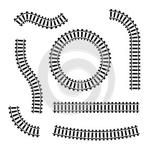 Railway train track vector route. Rail pattern round circular curve railroad path icon photo