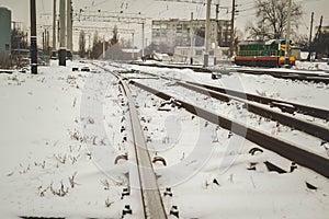 Railway and train. The train moves on rails.