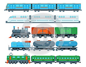 Railway trains in flat style