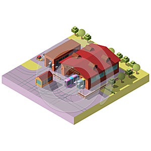 Railway transport depot hangar isometric vector