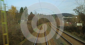 Railway travel rear view of tracks