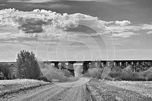 Railway trestle in black and white