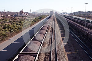 Railway trucks loaded with iron ore South Africa