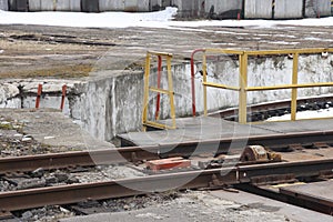 Railway turntable with rusted rails, old turntable, April 2022