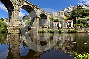 The railway viaduct above the River Nidd, Knaresborough, North Yorkshire during early spring