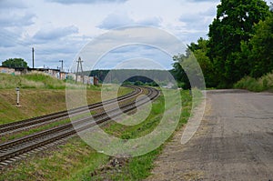 Railway Vitebsk railroad tracks. Outskirts of Vitebsk, Belarus, 2019