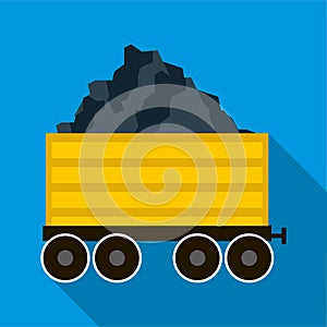 Railway wagon loaded with coal icon, flat style